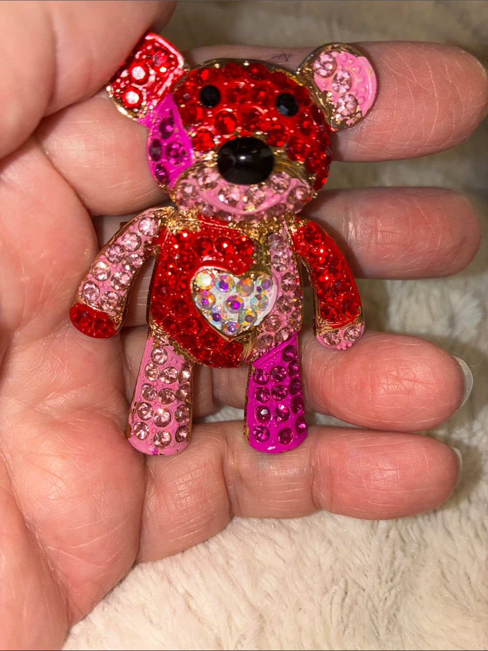 Sparkling Red & Pink Teddy Dog Brooch - Fashion Pet Accessory